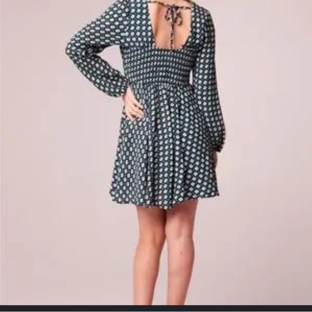Free People Teal Patterned Long Sleeve Dress
